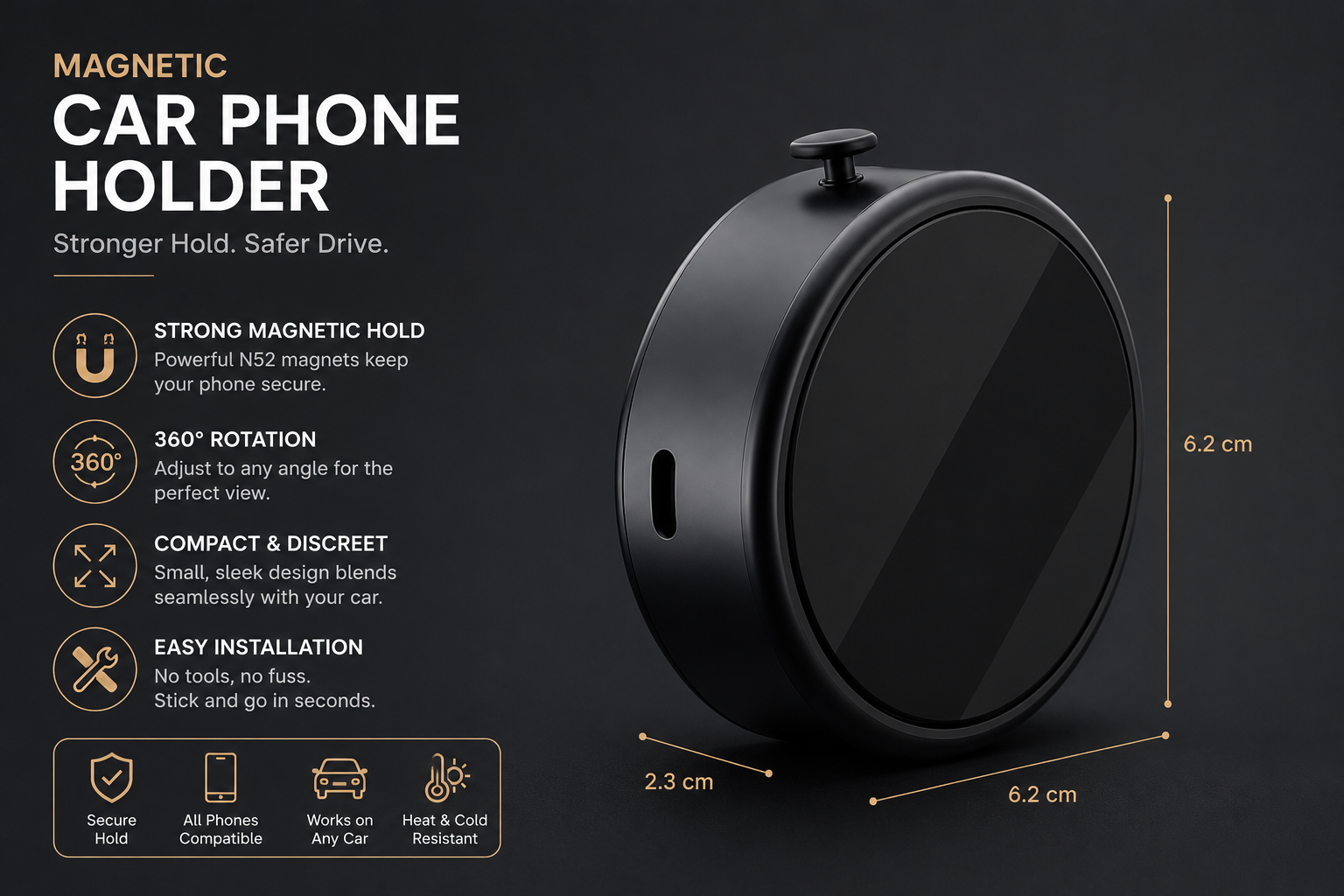 360° Magnetic Car Phone Holder | Strong Dashboard Mount for All Smartphones